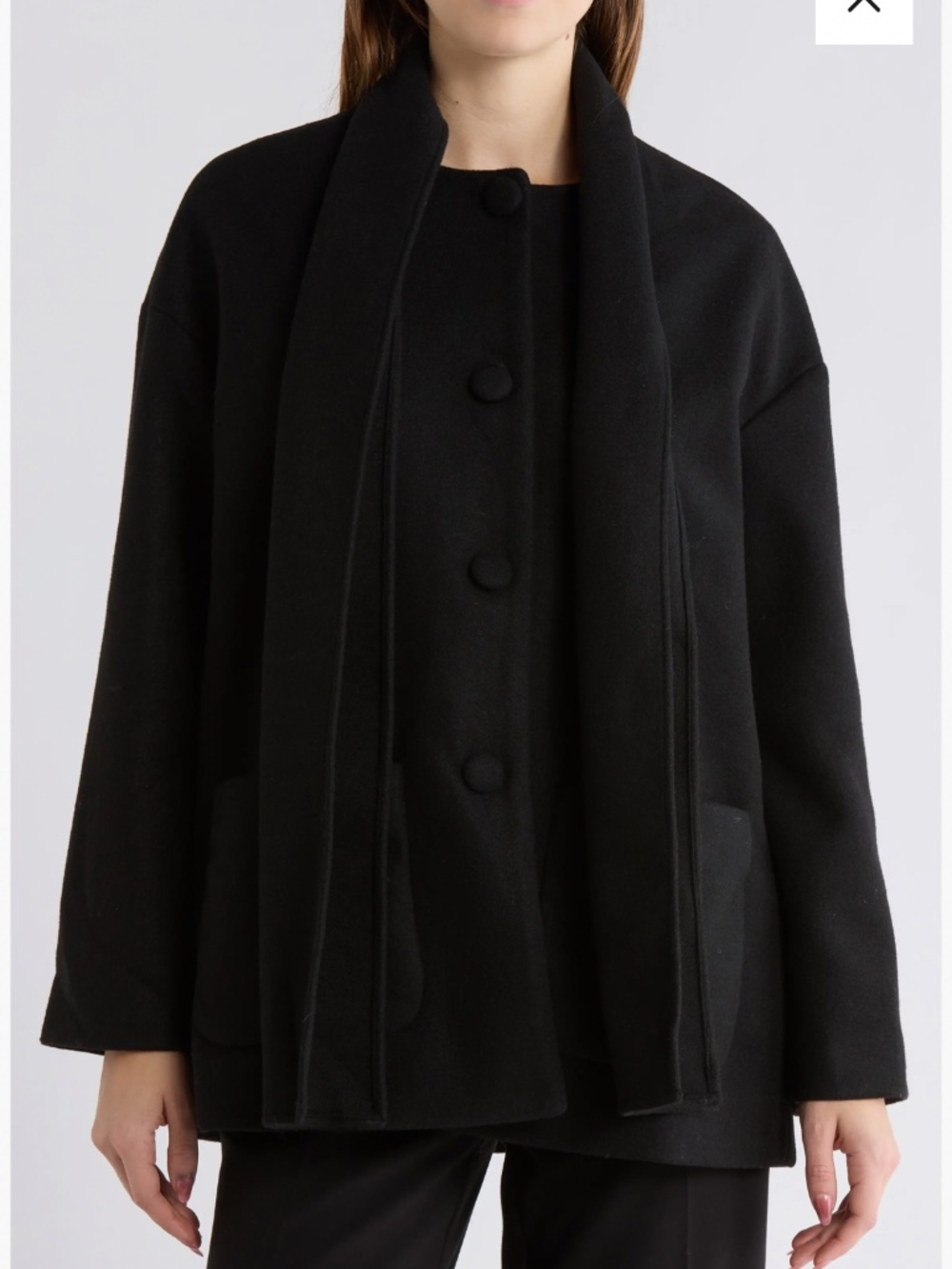 Nordstrom Elegant Black Scarf Button-Front Jacket / Coat - size S